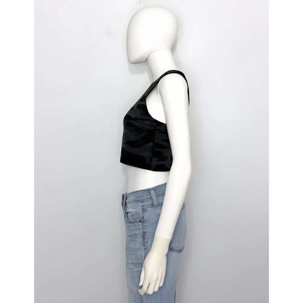 Athleta Conscious Crop Top Bra Women M Black Gray Camo Racerback Logo
